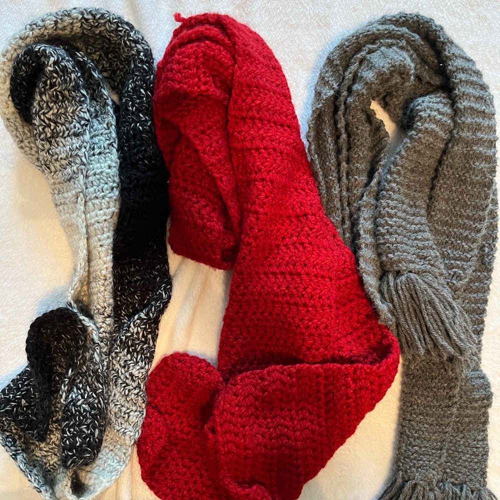 Handmade Knit Men Scarf Lot x3 Scarves